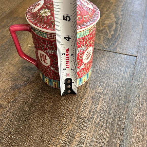 Vintage Mun Shou Chinese Tea Coffee Cup Mug Porcelain with Lid Rose Red - Picture 8 of 8